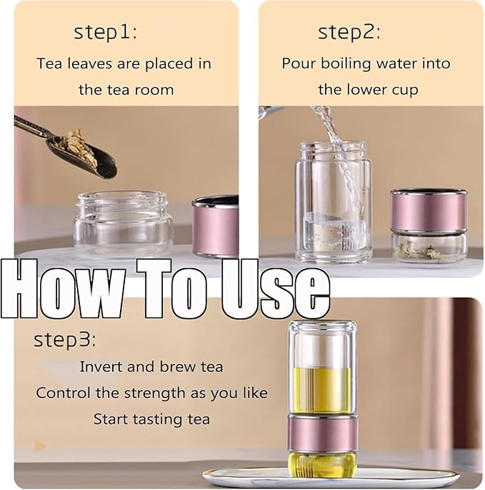 Tryteava Glass Infuser, Tryteava 3-in-1 Smart Tea Infuser, Portable Glass Double Wall Tea Infusers Bottle, with Stainless Steel Filter, Hot & Cold Brew, For Loose Leaf, Office Home (Silver, 420ml)