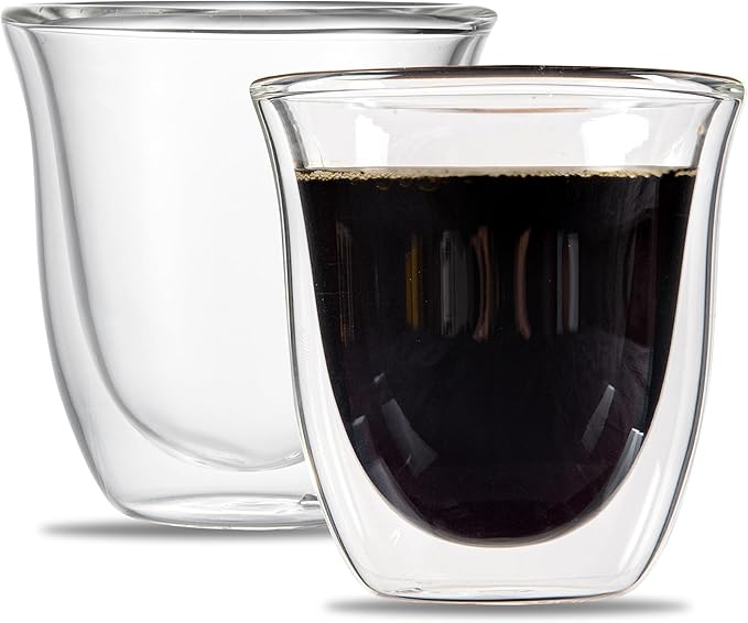 Restaurantware-Forma Professional 2.7 Ounce Double Wall Shot Glasses, 2 Insulated Espresso Cups - Dishwashable, Reusable, Clear Glass Coffee Cups, Freezable, For Hot Or Cold Beverages