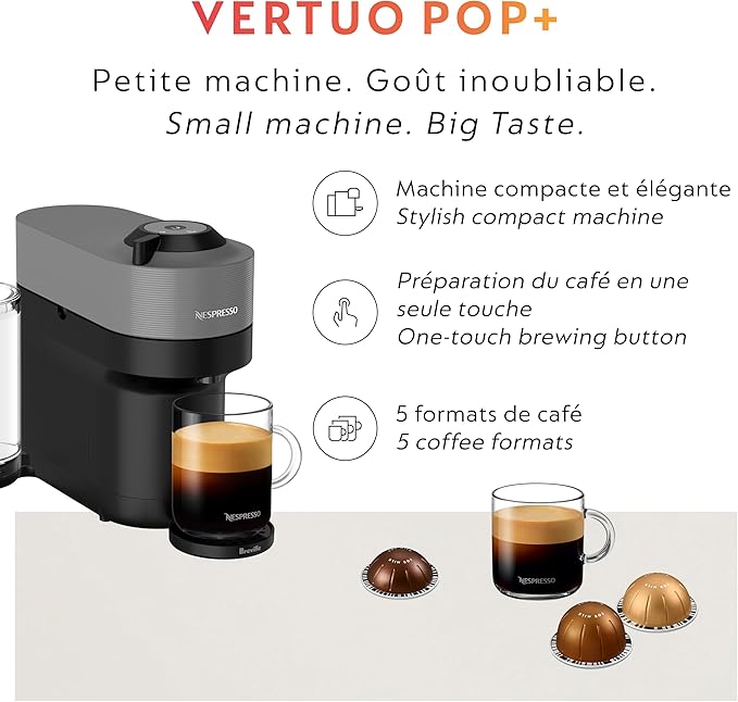 Nespresso Vertuo Pop+ Coffee and Espresso Maker by Breville with Milk Frother, Dark Grey
