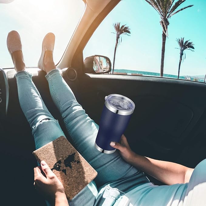 VEGOND 20oz Tumbler Stainless Steel Tumbler Cup with Lid And Straw Vacuum Insulated Double Wall Travel Coffee Mug(Navy Blue 12 Pack)