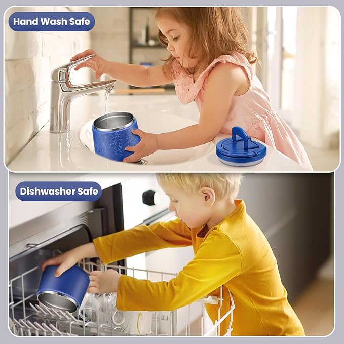 Soup Thermo for Hot Food Kids 14oz Lunch Containers with Buckle Lid Wide Mouth Hot Food Jar Vacuum Insulated Stainless Steel Bento Box Leakproof with Spoon (Light Blue)