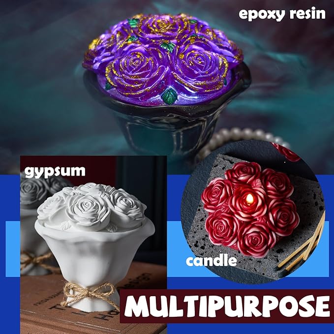 Epoxy Resin Storage Box Silicone Molds A Bouquet of Roses Jar with Lid DIY Jewelry Trinket Candy Container Silicone Mould Epoxy Concrete Cement Plaster Planter Candle Vessel Craft Molds