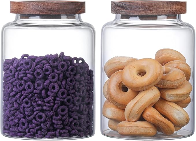 Vacuum Coffee Canister Glass Food Storage Jars With Airtight Lids Borosilicate Glass Coffee Canister Container for Coffee Beans & Grounds Tea Sugar Spices Kitchen (40oz（1200ml)-2 pack