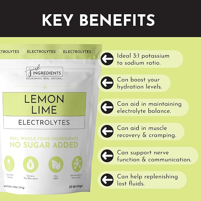 Lemon Lime Electrolytes – 30‑Serving Hydration Drink Mix with Coconut Water, Sea Salt, and Trace Minerals – Supports Energy, Recovery, and Electrolyte Balance*
