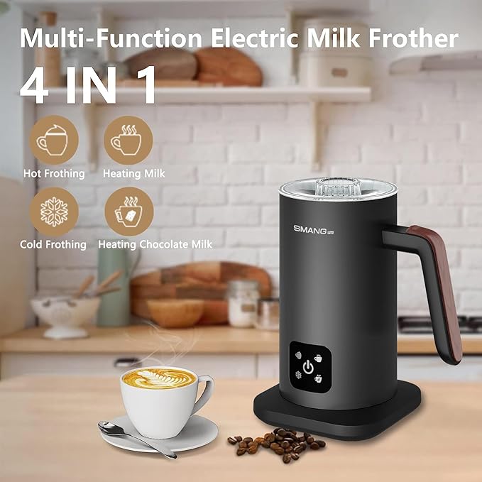 Electric Milk Frother, 4 in 1 Milk Steamer, 11.8oz/350ml Automatic Hot and Cold Foam Maker for Coffee, Latte, Cappuccino, Macchiato, Hot Chocolate, Stainless Steel Body, Matte Black
