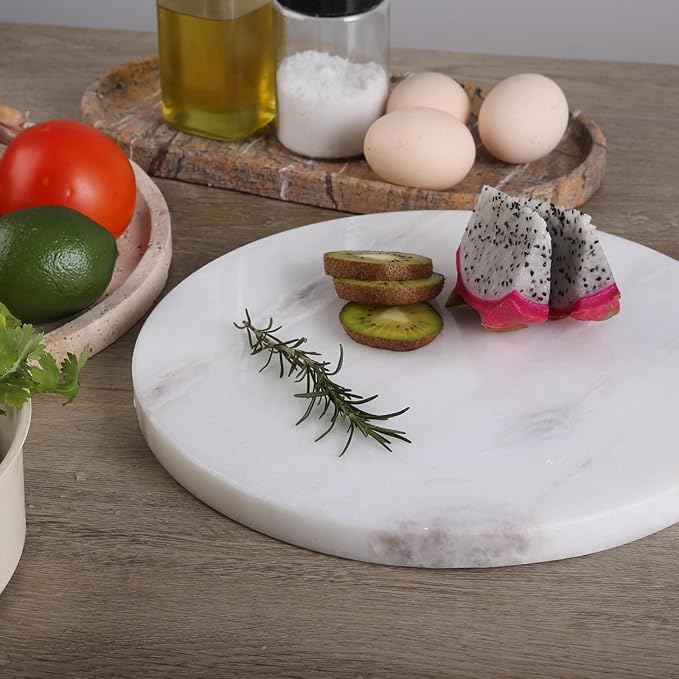 Koville African Natural Marble Cutting Board for Kitchen, 11inch Round Hand Crafted Marble Slab for Cheese, Charcuterie, Pastry Board - Wedding Gift, House Warming Gift(Namib Fantasy)