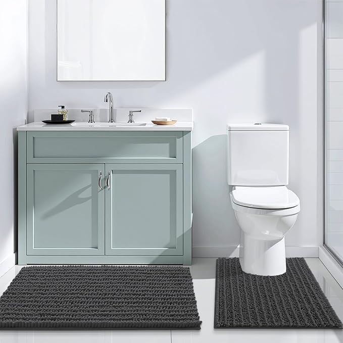 Arotive Luxury Chenille Bathroom Rug Mat, Extra Soft Thick Absorbent Shaggy Bath Rugs, Non-Slip Machine Wash Dry, Plush Bath Mats for Bathroom, Shower and Tub, 47x17, Dark Grey