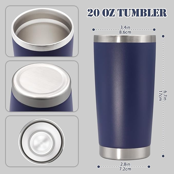 20 oz Tumbler with lid Double Wall Vacuum Insulated Tumblers Stainless Steel Coffee Mug Travel Coffee Tumbler Powder Coated Tumbler Cup Keep Hot&Cold - (Navy 12 Pack)
