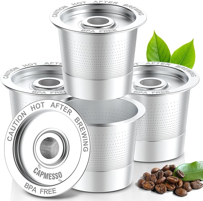 4 Pack Reusable K Cups Coffee Pods for Keurig 1.0: Stainless Steel Refillable K Cup - Reusable Coffee Filter for Keurig 1.0 Coffee Maker, Permanent, Eco-Friendly, Innovative Design