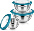 HaWare Mixing Bowls with Airtight Clear Lids, 6-Piece Stainless Steel Strong Nesting Bowls Set, Metal Salad Bowl for Cooking, Prepping, Baking, Serving & Food Storage, Size 4.6, 3, 1.5QT, Teal Blue