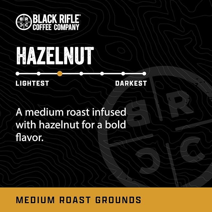 Black Rifle Coffee Company Ground Coffee Medium Roast - Roasted Blend Made from Pure Arabica Beans - Colombian & Brazilian Beans - Veteran Founded & American Made (Hazelnut, 12oz Bag)