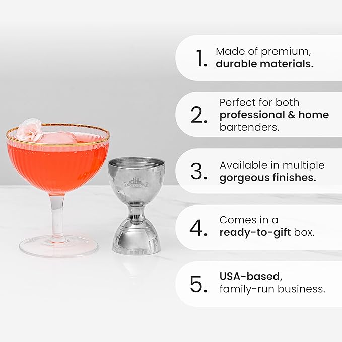 A Bar Above Premium Bell Jigger, with 10 Measurements Inside, Professional and Heavy-Duty, 304 Stainless Steel Cocktail Double Jigger, for Bartending, 1-Pack, Black