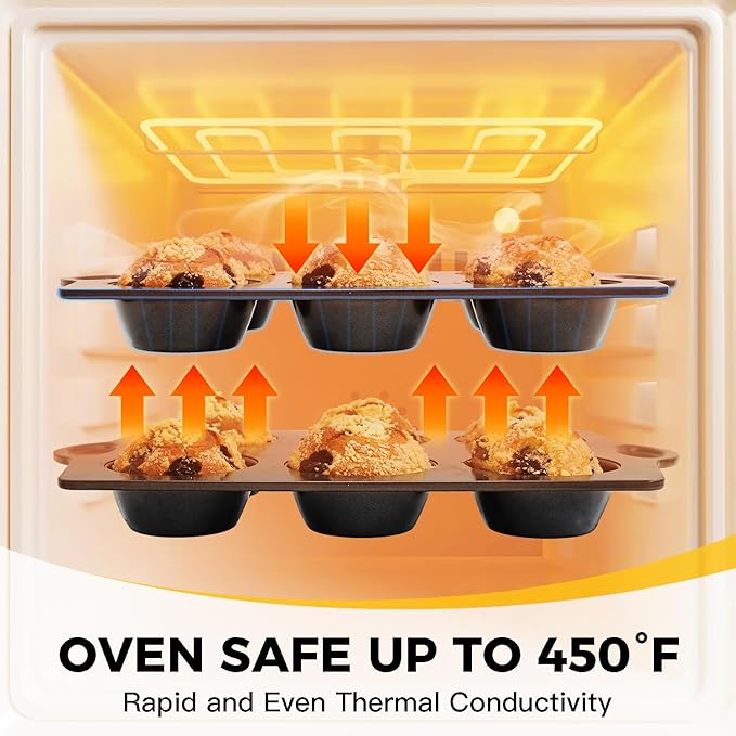 HONGBAKE Nonstick Jumbo Muffin Pan, 2 Pack Large Cupcake Tin for Baking, Cup Cake Tray, 3.5dia, 6 Cup, Premium, Extra Thick, Dishwasher Safe