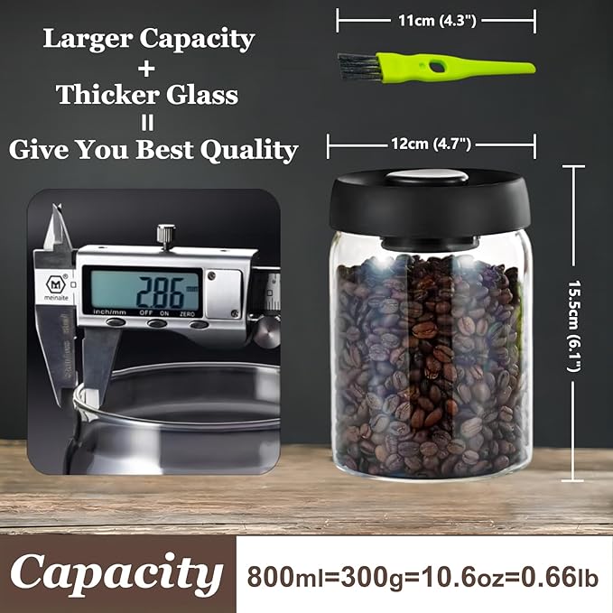 Vacuum Glass Jar with Airtight Lid,27floz/800ml Borosilicate Glass Coffee Canister Container,Perfect for Coffee Beans & Grounds,Loose Leaf Tea,Candy,Sugar,Nuts,Spices