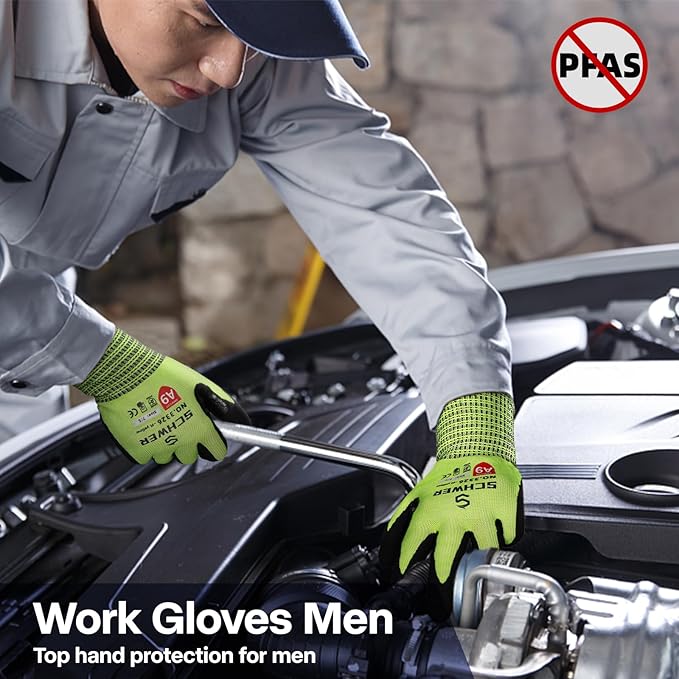 Schwer ProGuard Highest Level Cut Resistant Work Gloves PR3326 for Extreme Protection，ANSI A9 Cut Gloves with Reinforced Thumb, Non Slip, Breathable, Durable, Touch-screen, Non PFAS, Yellow 1 Pair（M）