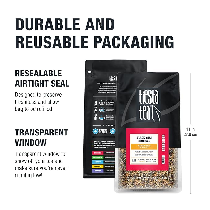 Tiesta Tea - Black Thai Tropical, Loose Leaf, Mango Citrus Black Tea, Premium Blend, Caffeinated, Make Hot or Iced Brews Up to 200 Cups, 16 Ounce Resealable Bulk Pouch