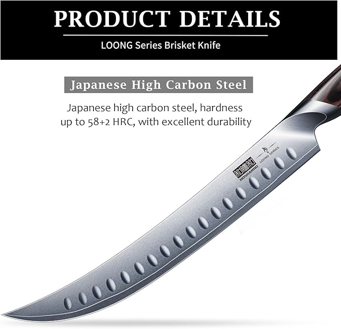 Carving Slicing Knife, 10 Inch Japanese High Carbon Steel Brisket Knife with Ergonomic Pakkawood Handle, Razor Sharp Curved Butcher Breaking Knives for Meat Cutting