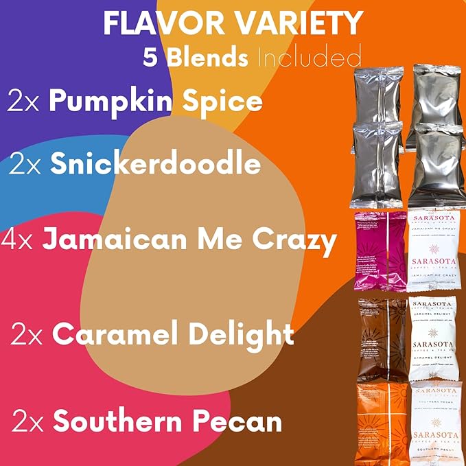 Ground Coffee | Gift Set Sampler Pack Variety Flavored Medium Roast Low Acid Mold Free Pouches | Gourmet Bulk Packets | Highest Rated Individual Premeasured Powder Bags for 12 Cup Drip Maker