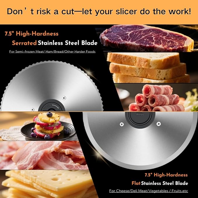 Meat Slicer, Electric Meat Slicer Machine for Home with 2 Removable 7.5'' Blades ETL Certified, Adjustable Thickness Deli Food Slicer-Meat Cutter Machine for Bread Cheese (180W Meat Silcer)