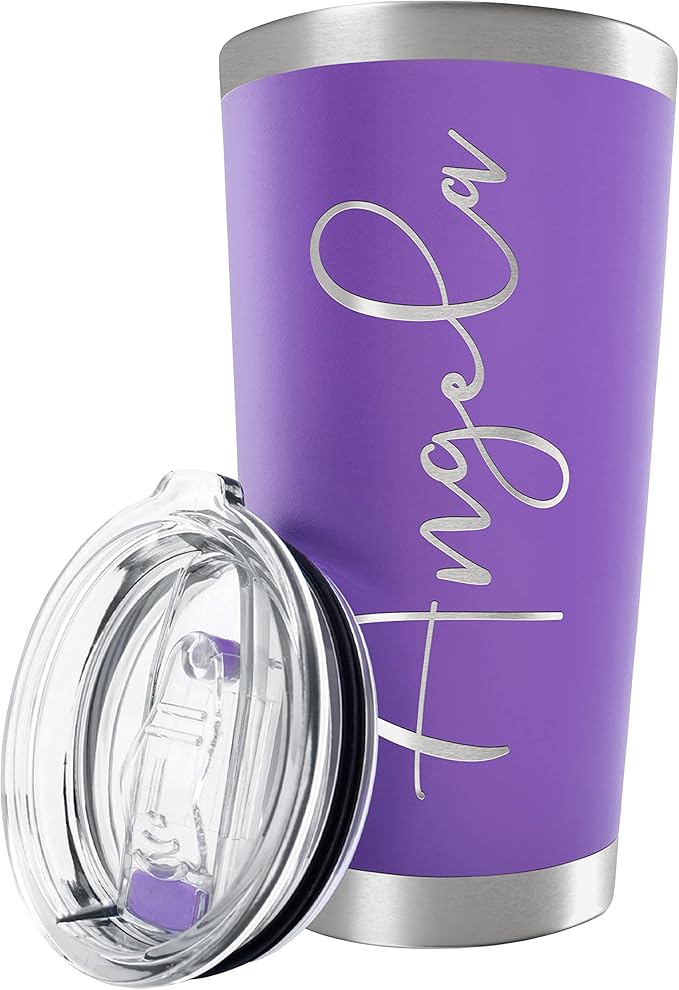 Be Burgundy Personalized Tumbler with Engraved Name - 12 Designs, 20 Oz Coffee Tumbler with Slider Lid, Purple, Double Wall Insulated - Gift for Mom, Women, Personalized Birthday Gift for Her