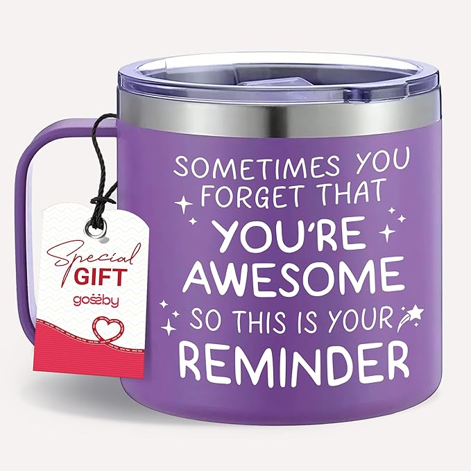 Gossby Thank You Gift for Women - 14oz Insulated Tumbler Mug with Lid, Straw - Sometimes You Forget You're Awesome - Appreciation, Inspirational Cheer Up Gift for Teacher, Boss, Coworker, Friend