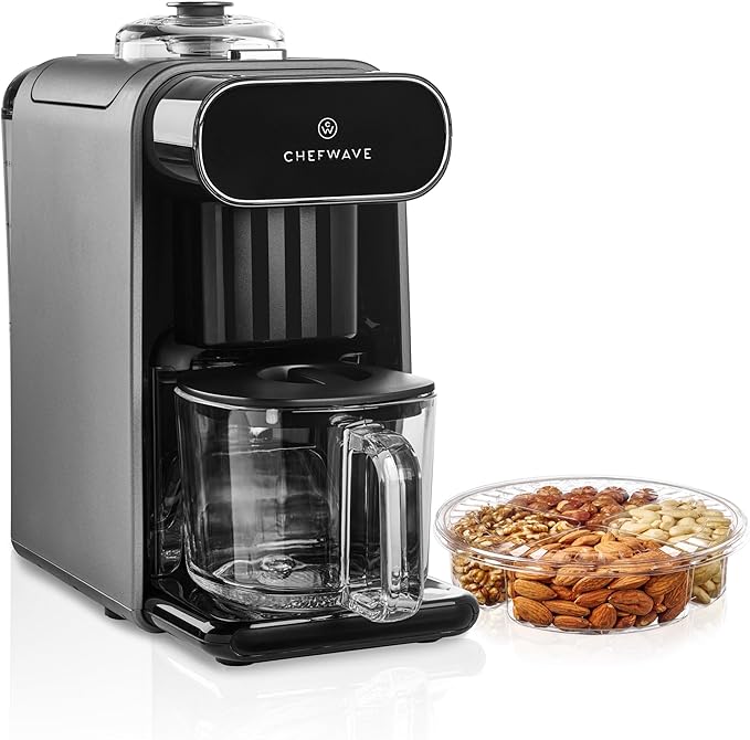 ChefWave Milkmade Non-Dairy Milk Maker – 6-in-1 Vegan Plant-Based Milk Machine with Auto Clean, Delay Start & Glass Pitcher – Almond, Oat, Soy, Cashew, Coconut, Macadamia Milk Maker & Nut Platter