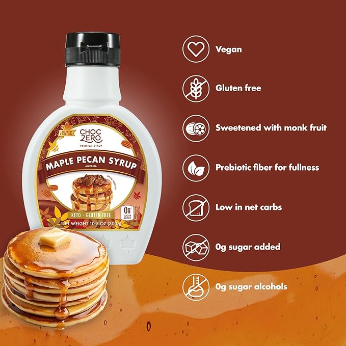 ChocZero Maple Pecan Syrup, Sugar Free, Low Carb, Sugar Alcohol Free, Gluten Free, No Preservatives, Non-GMO Dessert and Breakfast Topping Syrup, 10.5oz (Pack of 1)