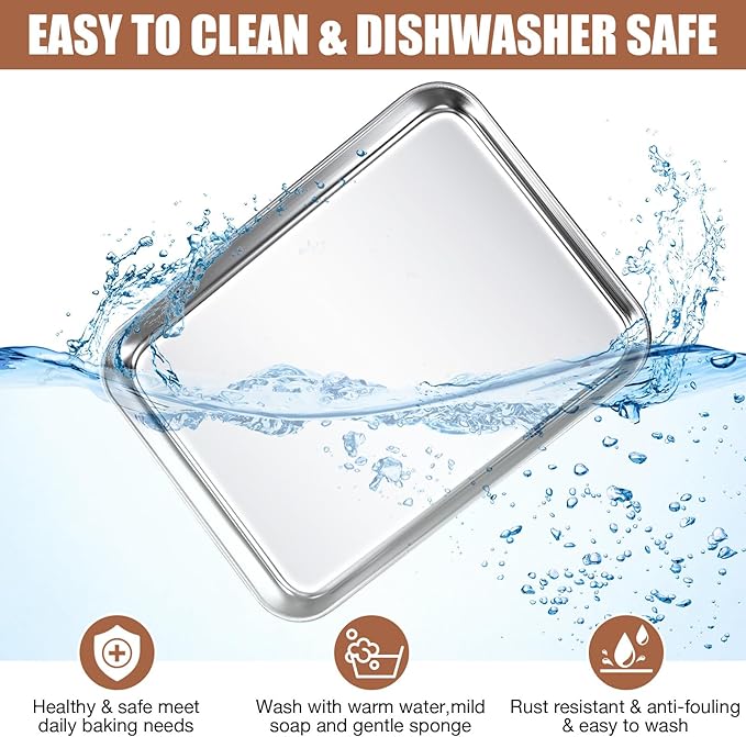 3 Pcs Baking Sheet Pan Set 9 x 6.7 x 1 Inches Cookie Sheet Small Toaster Oven Stainless Steel Tray Barbecue Grill Rectangle Trays, Non-stick, Easy Clean