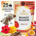 BREWIX, Mango Passion Fruit Herbal Tea Bags – 25 Plant-Based Pyramid Bags | Iced or Hot | Hibiscus, Citrus Peel, Lemongrass | Caffeine-Free & Naturally Uplifting Wellness Brew