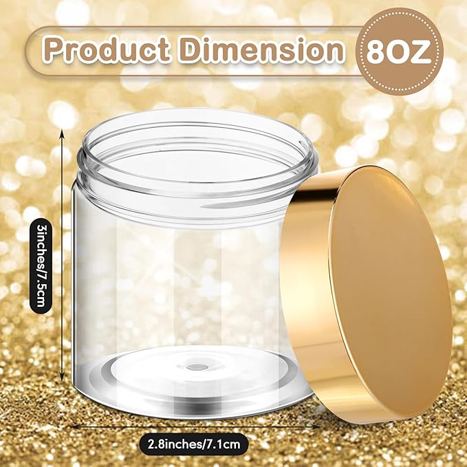Patelai 4 Pieces Round Wide-mouth Leak Proof Plastic Container Jars with Lids for Travel Storage Makeup Beauty Products Face Creams Oils Salves Ointments DIY Making(8 Ounce,Gold)