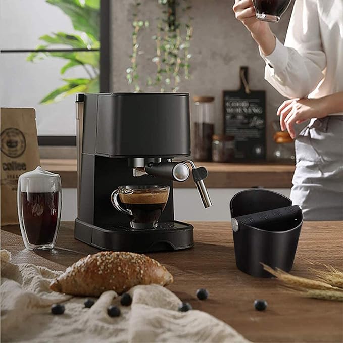 Ailelan Coffee Knock Box, Espresso Knock Box, Coffee Bin, Espresso Dump Bin, 4.8 Inch Shock-Absorbent Durable Barista Style Espresso Knock Box with Removable Metal Knock Bar and Non-Slip Base(Round)