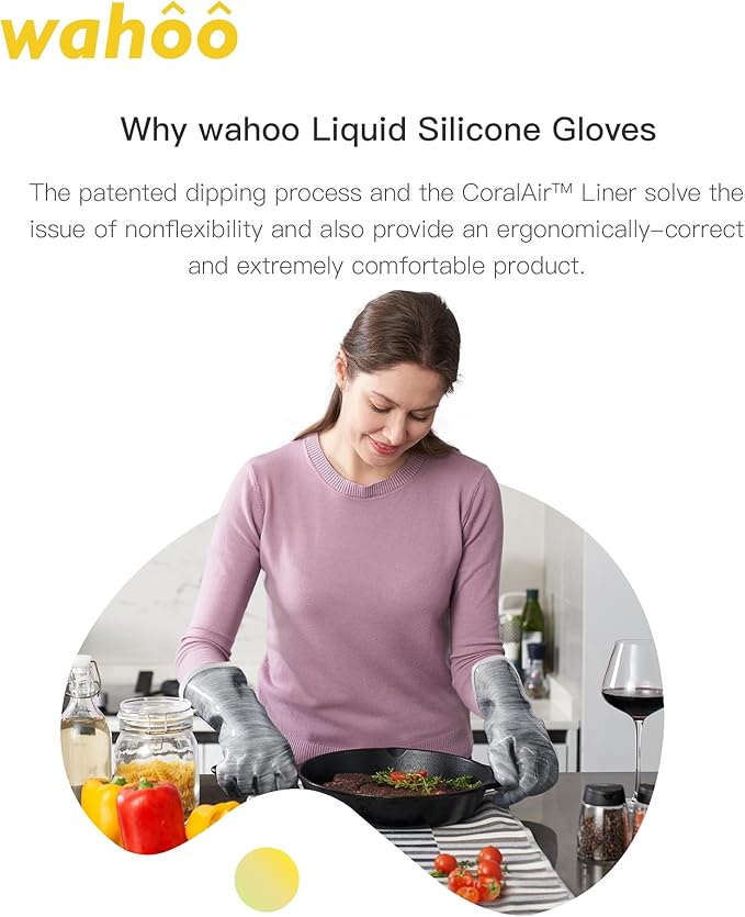 wahoo Liquid Silicone Smoker Oven Gloves, Food-Contact Grade, Heat Resistant Gloves for Cooking, Grilling, Baking, Grey, XXL/11
