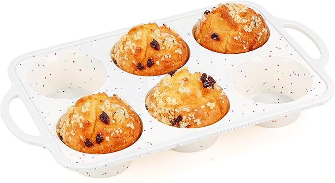 1 Pc Jumbo Muffin Pan with Metal Frame, Nonstick 6 Cup Extra Large Cupcake Pan for Baking, Silicone Deep Muffin Tray for Egg Bites (Cream)
