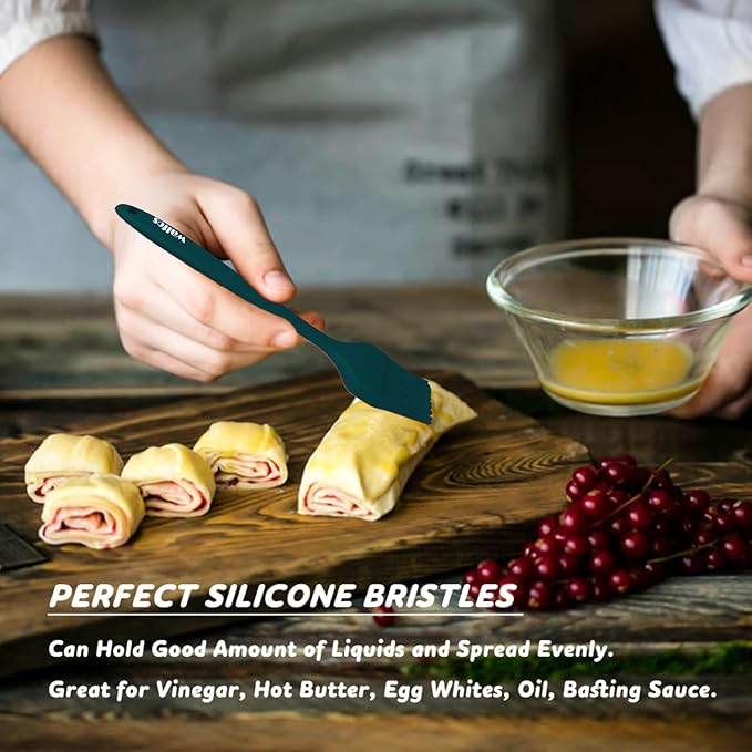 Walfos Silicone Basting Pastry Brush, 2 Size Pastry Brush Set, Perfect for BBQ Grill Kitchen Cooking, BPA Free and Dishwasher Safe, 2 Pcs (Ink Green)