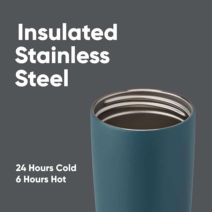 Owala SmoothSip Slider Insulated Stainless Steel Coffee Tumbler, Reusable Iced Coffee Cup, Hot Coffee Travel Mug, BPA Free 20 oz, Grey/Blue (High Dive)
