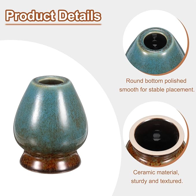HARFINGTON Ceramic Chasen Stand 70mm Matcha Whisk Holder Teas Set Whisks Stand Traditional Matcha Tea Chasen Holder Tea Set Accessories for Tea Tasting, Dark Cyan