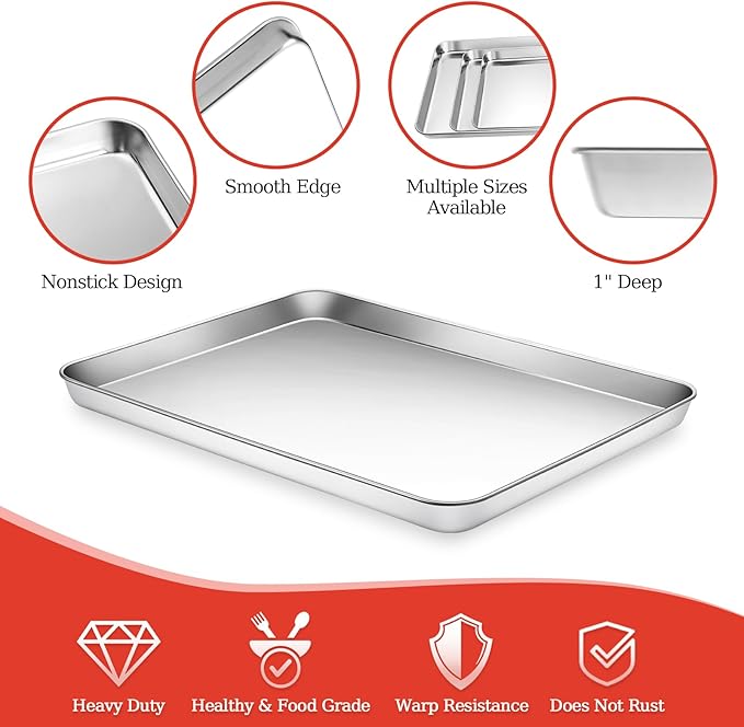 Baking Sheet with Silicone Baking Mat Set,CEKEE Stainless Steel Baking Sheet Pan Tray, Cookie Sheets for Baking, 6PCS Baking Supplies Bakeware Sets for Oven Making Cookies, Macaroons, Bread