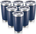 20 oz Tumblers Bulk Stainless Steel Tumbler with Lid Double Wall Vacuum Insulated Coffee Mug 20oz Powder Coated Cup for Hot and Cold Drinks, Navy, 6 pack