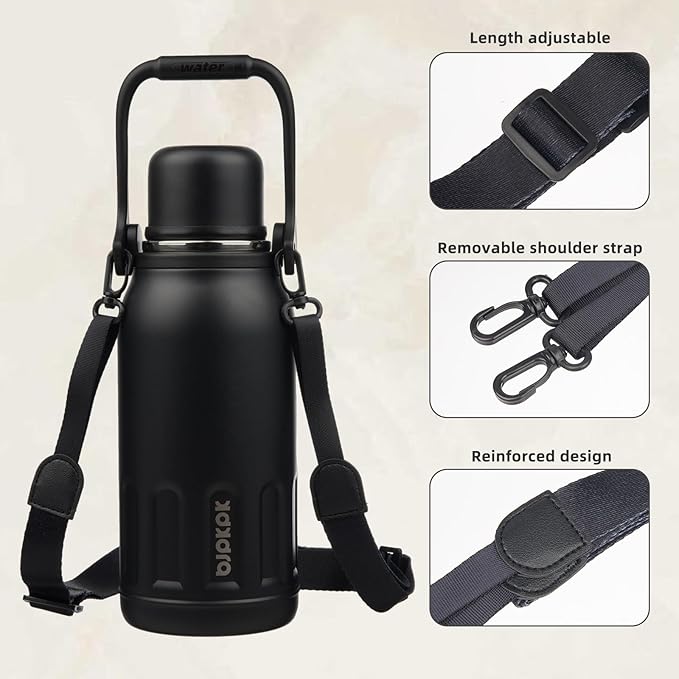 BJPKPK Insulated Water Bottle 40oz Stainless Steel Water Bottles with Handle and Cup Lid Travel Metal Thermos,Black