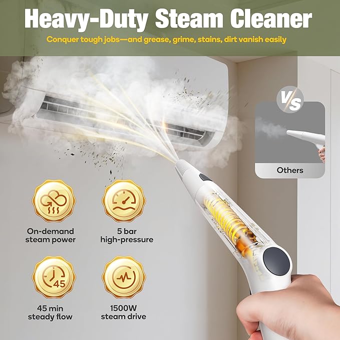 Newbealer Heavy-Duty Steam Cleaner for Home, Stainless Steel Boiler, Steam Mop with 20-Piece Accessories, Max 5 Bar, Multi-Purpose Steamer for Floors, Cars, Furniture, Upholstery, and More