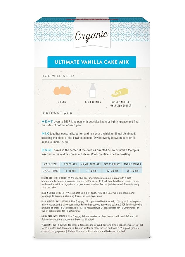 Miss Jones Baking Organic Yellow Cake and Cupcake Mix, Non-GMO, Vegan-Friendly, Moist and Fluffy: Vanilla (Pack of 1)