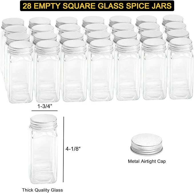 SpaceAid Spice Rack Organizer with 32 Spice Jars, 386 Spice Labels, Chalk Marker and Funnel Set for Cabinet, Countertop, Pantry, Cupboard or Door & Wall Mount - 32 Jars, 15.3" W × 10.8" H, Black