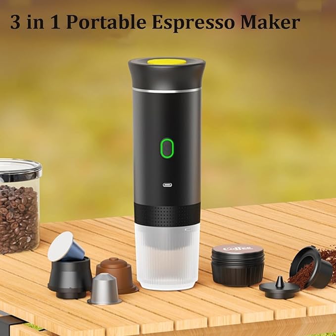 Esprova Portable Espresso Machine, Portable Electric Coffee Maker for Travel Camping, 3-in-1 Self-Heating Espresso Maker, Compatible with Ground Coffee and Capsules, Compact Lightweight (Grey)
