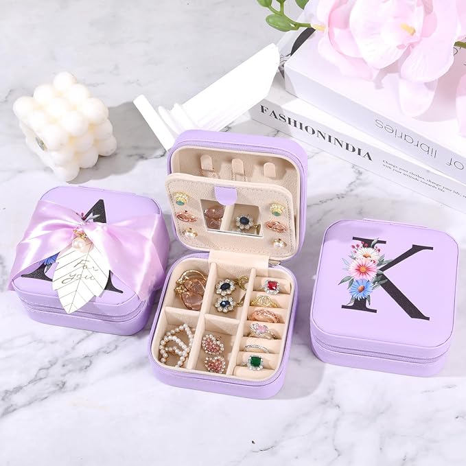 AYGXU Travel Gifts for Women,16oz glass cups with lids and straws,mom birthday gifts,aesthetic cups,coffee cups,travel jewelry case organizer,Travel Essentials Small Jewelry Box,Initial Y purple