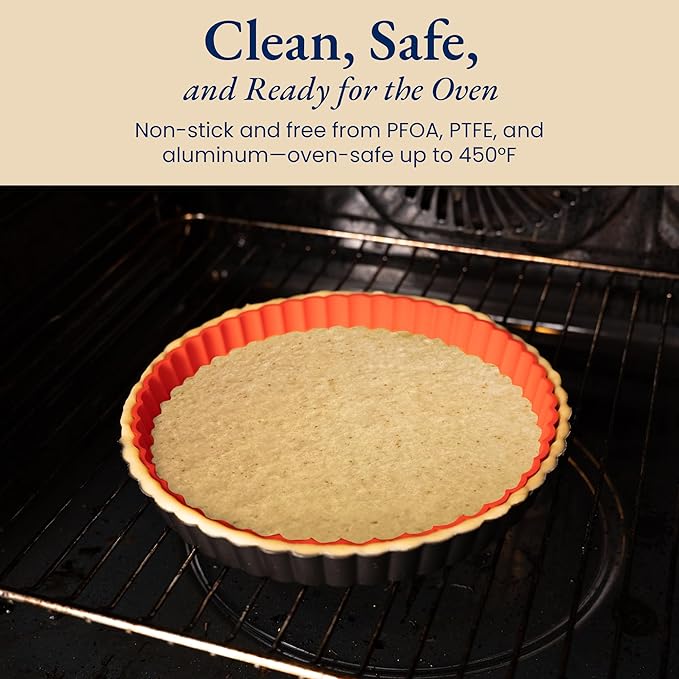 Patz&Patz Classic Tart Pan 9 Inch Removable Bottom with Patented Silicone Crust Shaper | Nonstick Carbon Steel Quiche Baking Dish, Fruit Tart Molds for Baking, Quiche Pan & Pie Mold - PFOA & PTFE-Free