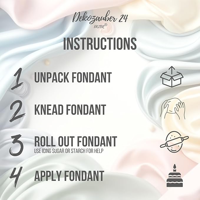 Dekozauber24 Fondant icing multipack, 5 pastel colors, 3.5oz (100g) rolled fondant per color, for cakes, cupcakes and figurines in pastel colored green, blue, pink, peach and yellow (PASTEL)