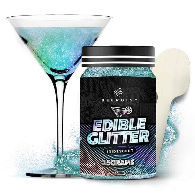 BeePoint Iridescent Edible Glitter for Drinks 15g - Food Grade, Vibrant Color Shimmer Powdered Dust for Drinks, Cocktails, Cake Decorating, Baking, Chocolates, Candy, Sweets, & Cookies - Vegan & Gluten Free