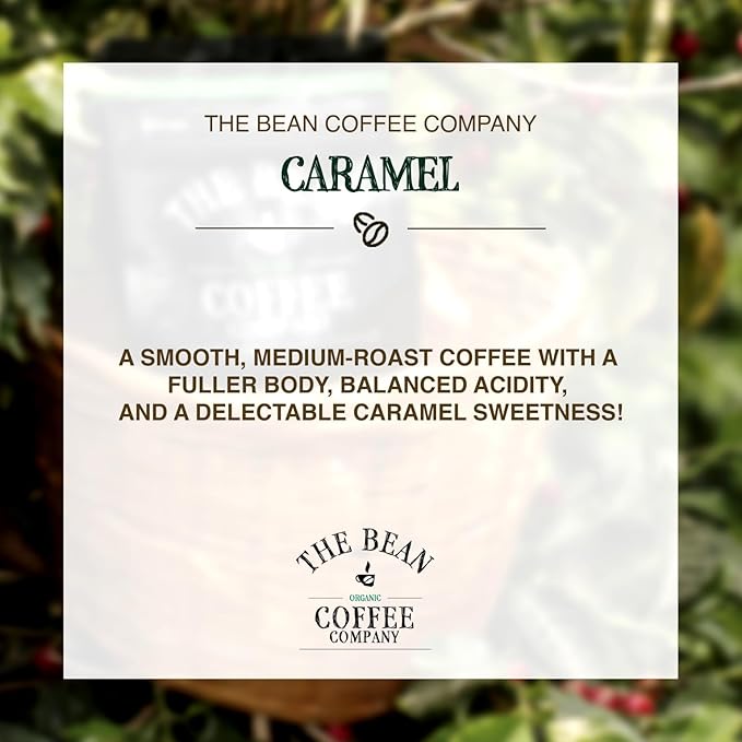 The Bean Organic Coffee Company Caramel, Medium Roast, Ground Coffee, 16-Ounce Bags (Pack of 2), Café molido tostado orgánico