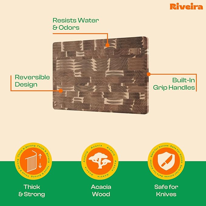 Riveira Acacia Wood Cutting Board – Gourmet Acacia Grandeur: 20 x 30 Wooden Cutting Board – Natural Wooden Cutting Boards For Kitchen Decorative – Innovative Juice Grooves Acacia Wooden Chopping Board