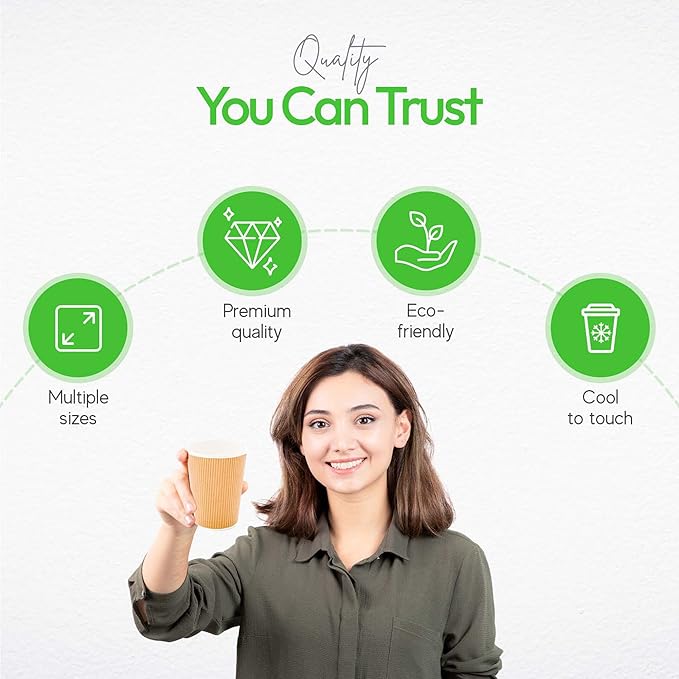 500-CT Disposable Kraft 12-OZ Hot Beverage Cups with Ripple Wall Design: No Need for Sleeves - Perfect for Cafes - Eco-Friendly Recyclable Paper - Insulated - Wholesale Takeout Coffee Cup